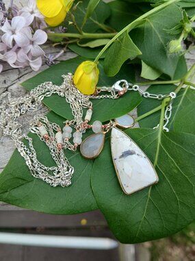 Nakamol silver tone double chain with pendant and 2 charms gold tone accents